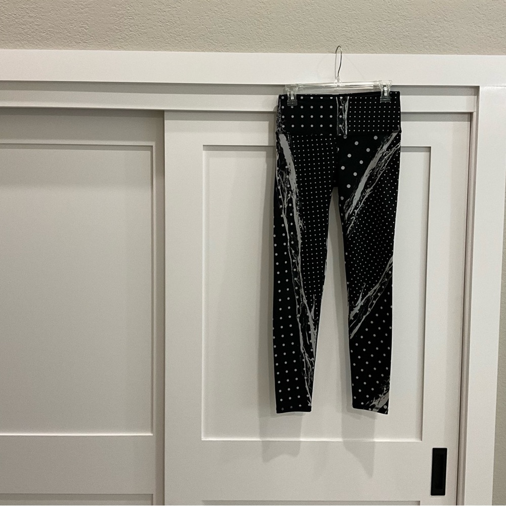 Noli Black Leggings with White Polka Dot & Streak Detail